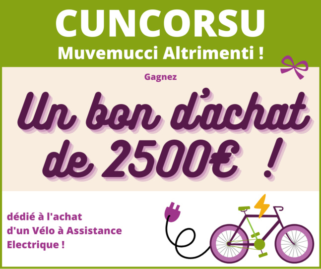 Cuncorsu : gagnez 2 bons d'achat d'une valeur de 2500€ dédiés à l'achat d'un VAE sur la page Facebook de l'AUE !