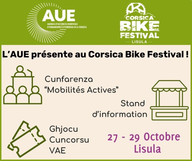 L’AUE au Corsica Bike Festival : jeu-concours, conférence et stand d’information L’AUE au Corsica Bike Festival : jeu-concours, conférence et stand d’information