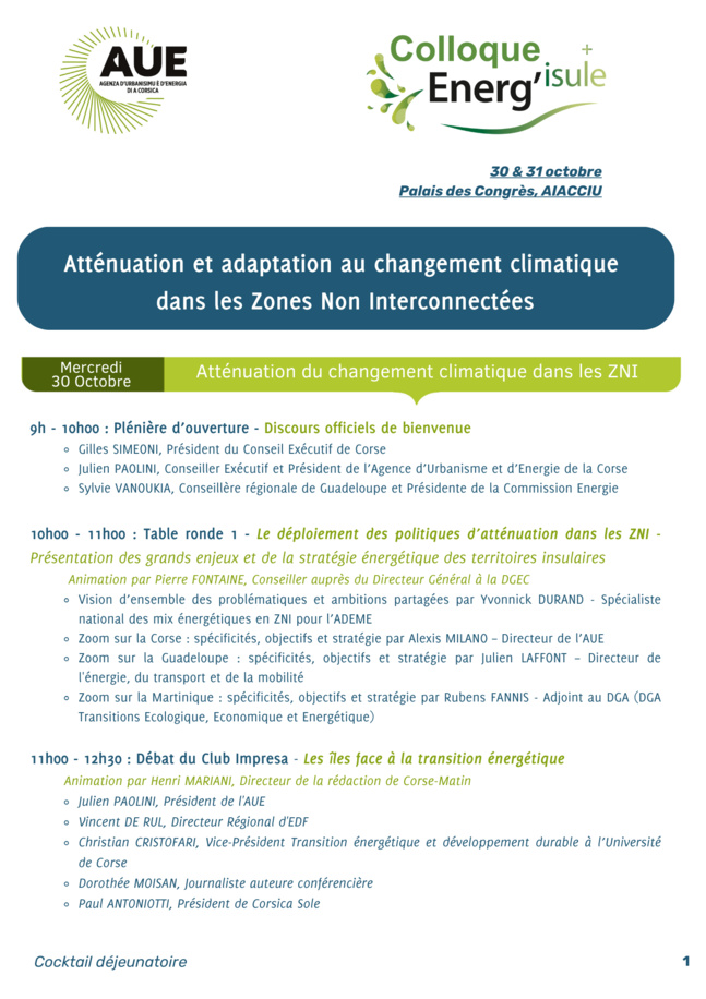 Le colloque Energ’isule les 30 et 31 octobre